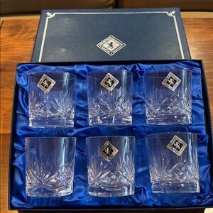 NIB VINTAGE Edinburgh Hand Cut Crystal Whiskey Glass Set 6 MCM Old Fashioned 3”